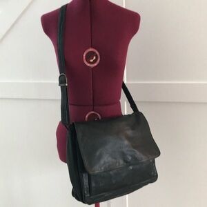 Derek Alexander Black Leather Messenger Bag